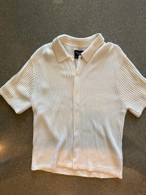 Abercrombie & Fitch Cream Ribbed Short-Sleeve Button Cardigan
